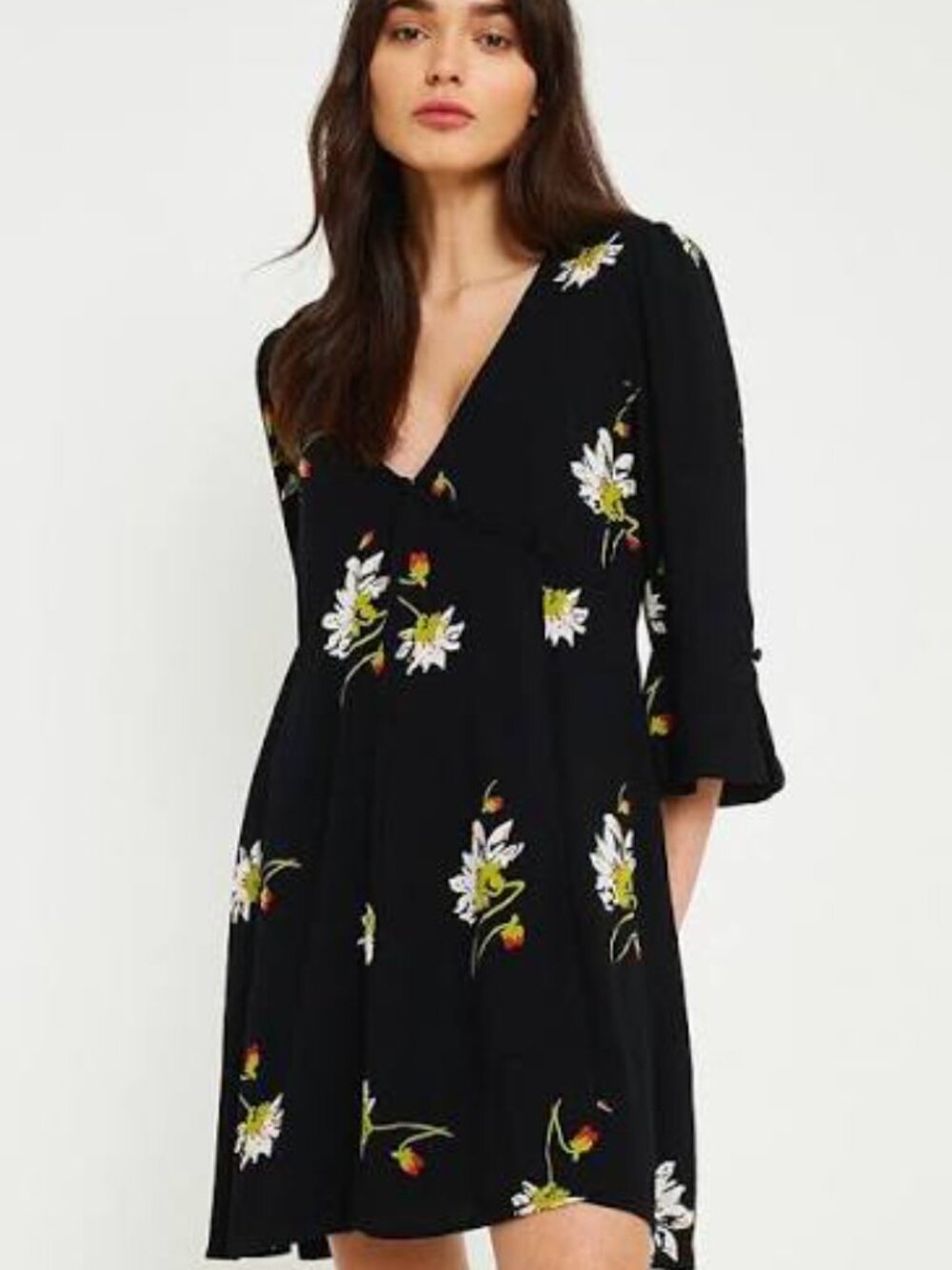 NWOT Free People Time Is On My Side floral faux wrap dress black M